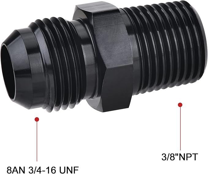 EVIL ENERGY 8AN Male Flare to 3/8" NPT Pipe Fitting Adapter Aluminum Straight Black