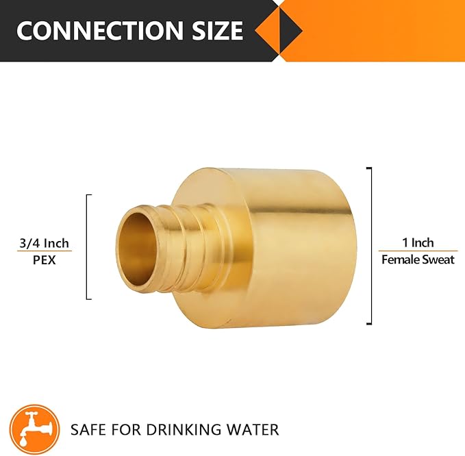 100-Pack HeSun PEX Fittings, 3/4" PEX x 1" Female Sweat Adapter (Over Copper Tube), Brass Crimp Fitting for ASTM F1807(PEX1807135-100)
