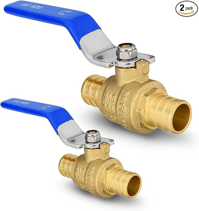 2 Pack Ball Valves, 3/4" Pex Crimp Shut Off Valve Blue, Brass Full Port Pex B Shut Off Ball Valve for Hot and Cold Water, NSF/ANSI 61 Certified