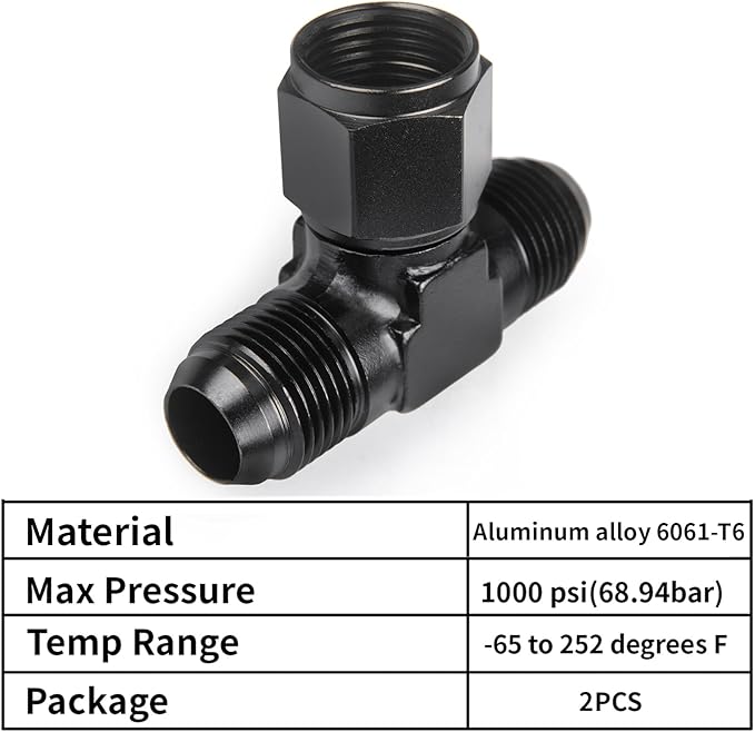 10AN Male Tee Fitting Adapter with AN10 Female Swivel on Side Aluminum 2Pcs