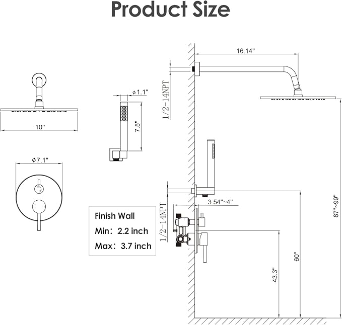 Gabrylly Shower System, Wall Mounted Shower Faucet Set with Shower Valve, High Pressure 10" Rain Shower head with Handheld Spray Combo, 2 Way Rainfall Shower Head Set, Brushed Nickel