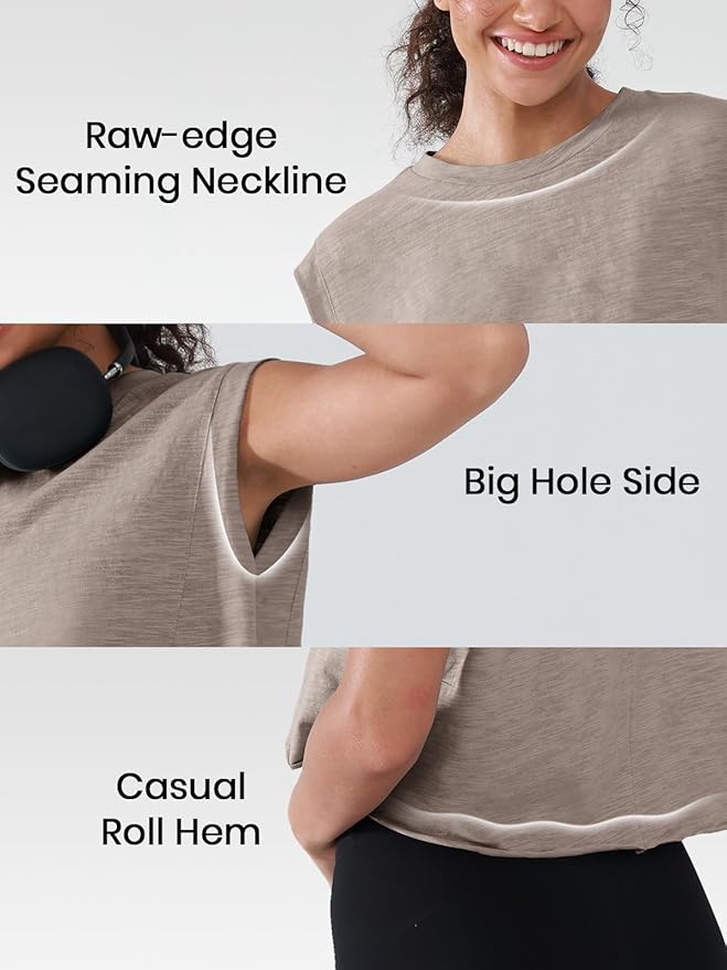 Women’s 100% Cotton Cropped Workout Tank Tops Soft Breathable Loose Fit Muscle Tank for Gym Yoga Running