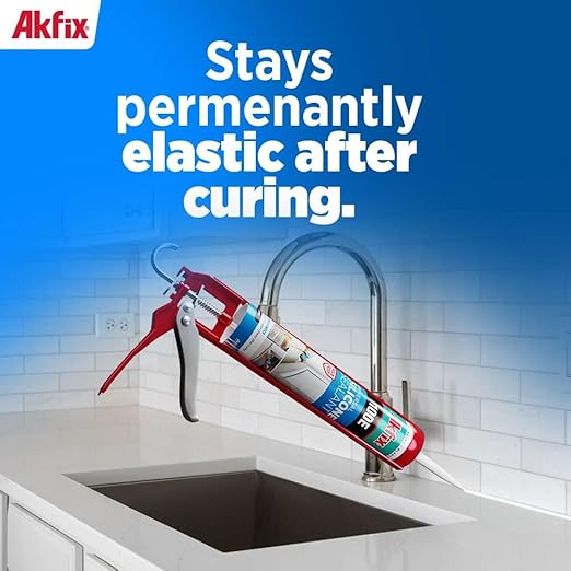 Akfix 100E RTV Black Silicone Caulk (24x10.1 fl.oz.) - 100% Waterproof Silicone Sealant for Kitchen and Bathroom, Shower, Toilet, Sink, Window and Door, UV Resistant, Flexible | Black, 24 Pack