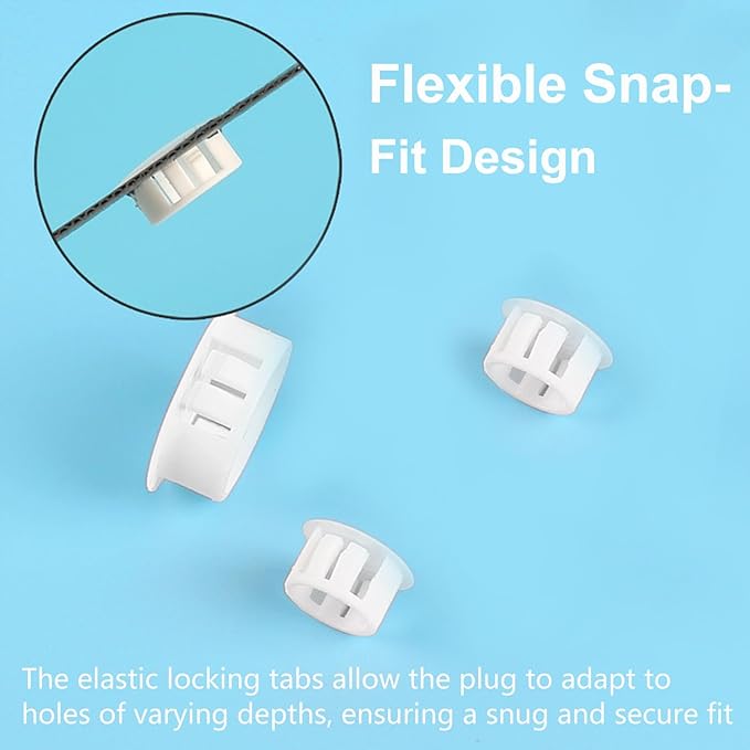190Pcs 9 Sizes Plastic Hole Plugs 3/16" 1/4" 5/16" 3/8" 1/2" 5/8" 3/4" 7/8" 1" Hole Plugs for Round Holes, Screw Hole Covers, Base Plugs, Furniture & Cabinet Hole Cap -White