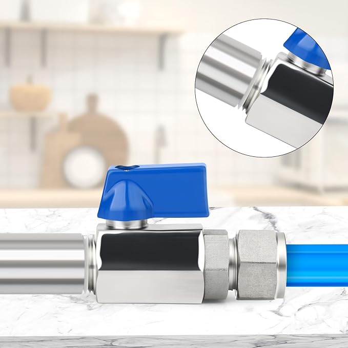 TAISHER 2PCS 304 Stainless Steel Compression Mini Ball Valve Shut Off Switch, 3/8" Tube OD x 3/8" NPT Male