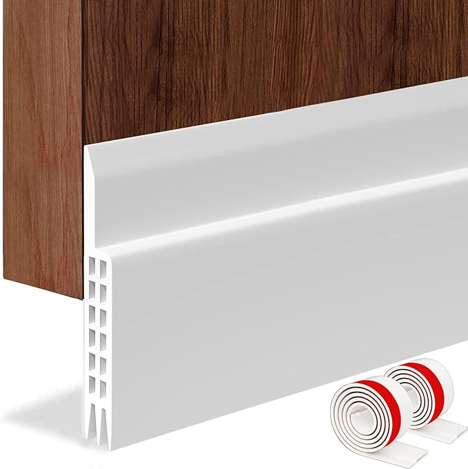 [New Upgrade] Huge Gap Door Draft Stopper, 3.4" W Widened Door Sweep Seal Gap Up to 1.8" for Interior & Exterior Doors - Keeping Draft, Noise, Dust and Unwanted Animals Out,3.4" W x 39" L,White-2PACK
