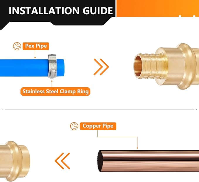 40-Pack HeSun Copper Press Fitting Adapter,3/4" PRESS X 3/4" PEX F1807 Crimp Coupling, LF Brass(PEX1807346-40)