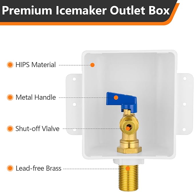 HeSun Sweat Ice Maker Outlet Box,Inlet 1/2 Inch MIP x Outlet 1/4 Inch OD Compression Connection,with 1/4 Turn Shut Off Valve
