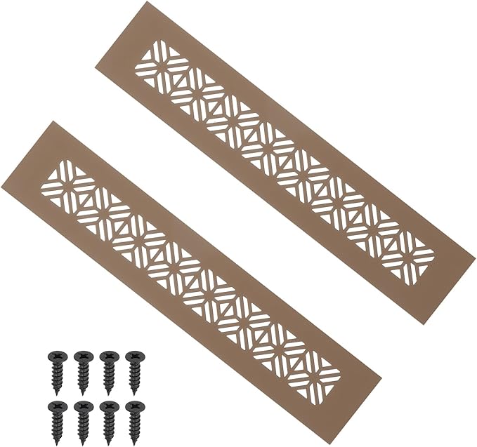 PATIKIL 10 x 2 Inch Door Air Vent Cover, 2 Pcs Heavy Duty Aluminum Grille Ventilation Cover Louvered with Mounting Screws for Cabinet Wardrobe Door, Brown