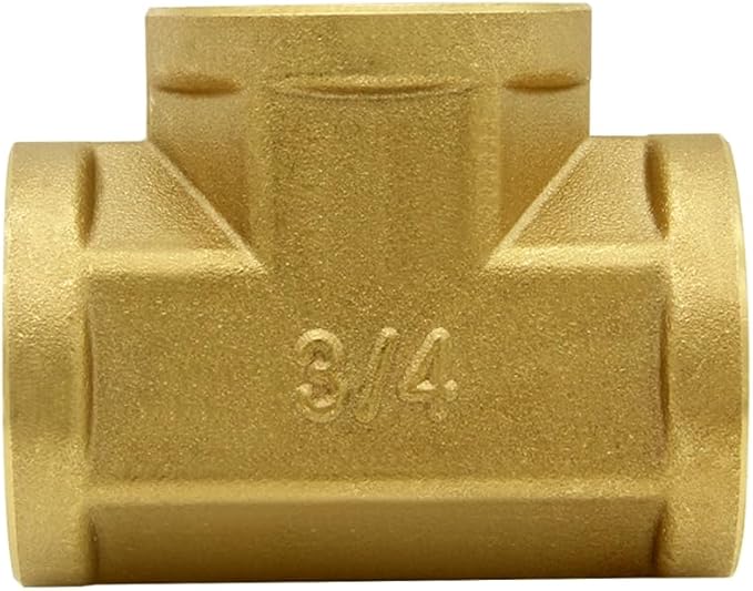 Hooshing Brass Tee Fittings 3/4" NPT x 3/4" NPT x 3/4" NPT Female Pipe Fittings Convert Adapter for Fuel Oil Gas Plumbing