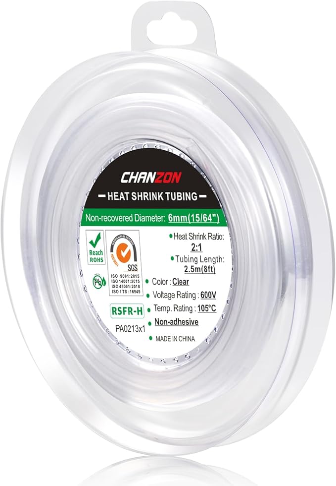 Chanzon 2:1 Ratio 1/4" (6mm) Heat Shrink Tubing 8Ft Roll (2.5M Total Length) Clear/Transparent Polyolefin Sleeving Wrap Shrinking 2 to 1 1pcs