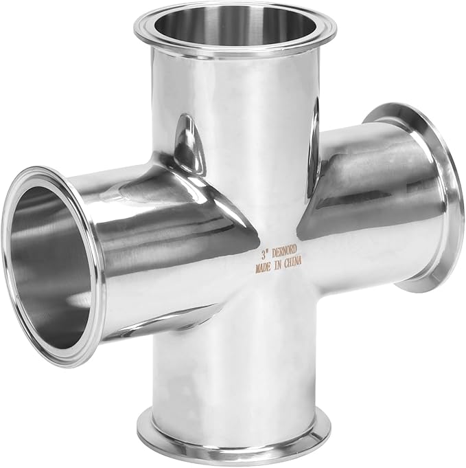 DERNORD 4 Way Cross Clamp Fits 3" Tri-clamp Sanitary Fitting Stainless Steel 304, 76mm Pipe OD