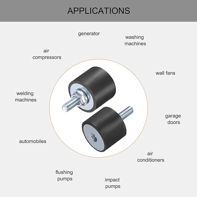 uxcell 8pcs M6x18mm Rubber Isolator Mounts with Studs 25x20mm Male Female Vibration Shock Absorber Zinc Plated Cylindrical Thread Mounts Anti Vibration Isolators with 8pcs M6 Lock Nuts