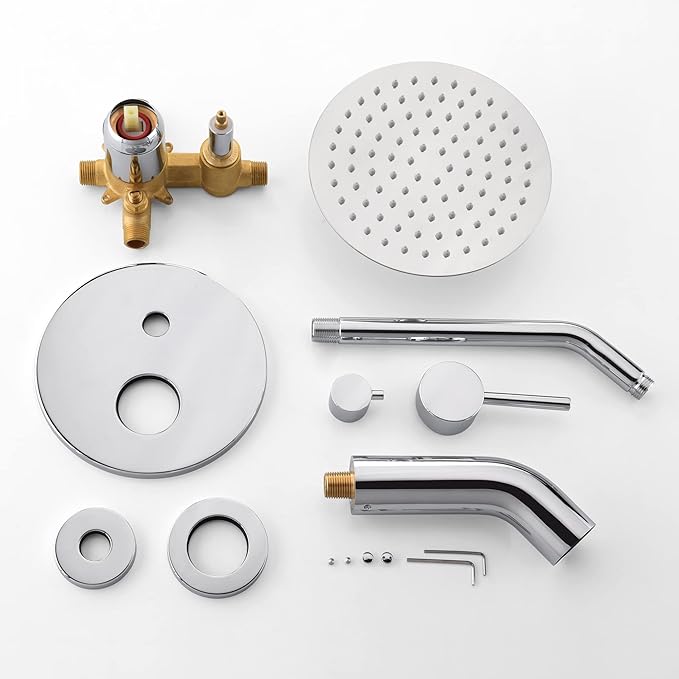 sumerain Tub and Shower Faucet with Valve, Shower Tub Kit with Pressure Balance Valve, 8 Inch Rain Shower Head and Waterfall Spout Chrome Finish