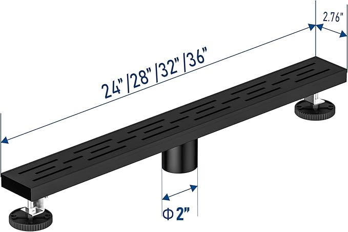 Neodrain 24 in Matte Black Linear Shower Drain, Rectangular Linear Drain for Shower with Brick Pattern Grate, 304 Stainless Steel Bathroom Floor Drain