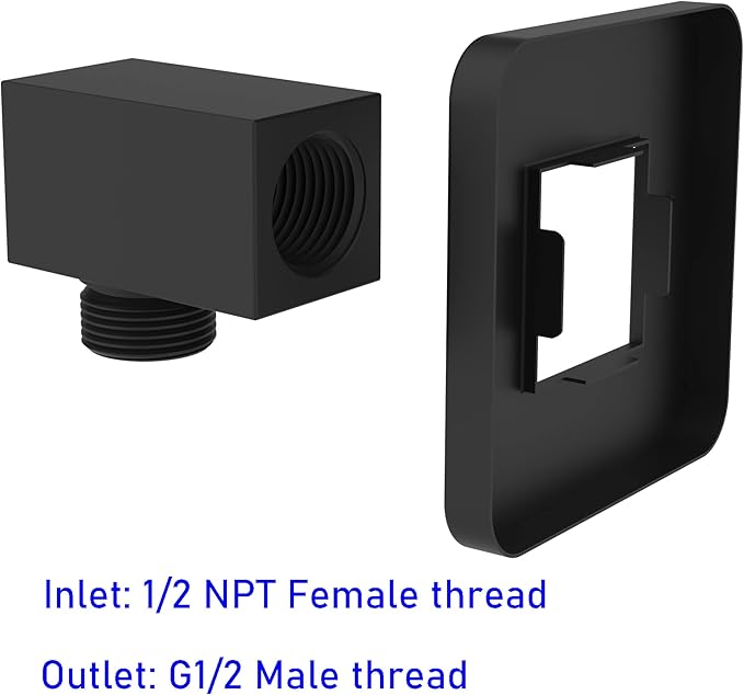 Aquaiaw Wall Supply Elbow with Flange, Tapered 1/2 NPT Female Inlet, Solid Brass Wall Union, Square Water Supply Elbow, Electroplate Matte Black, G1/2 Outlet