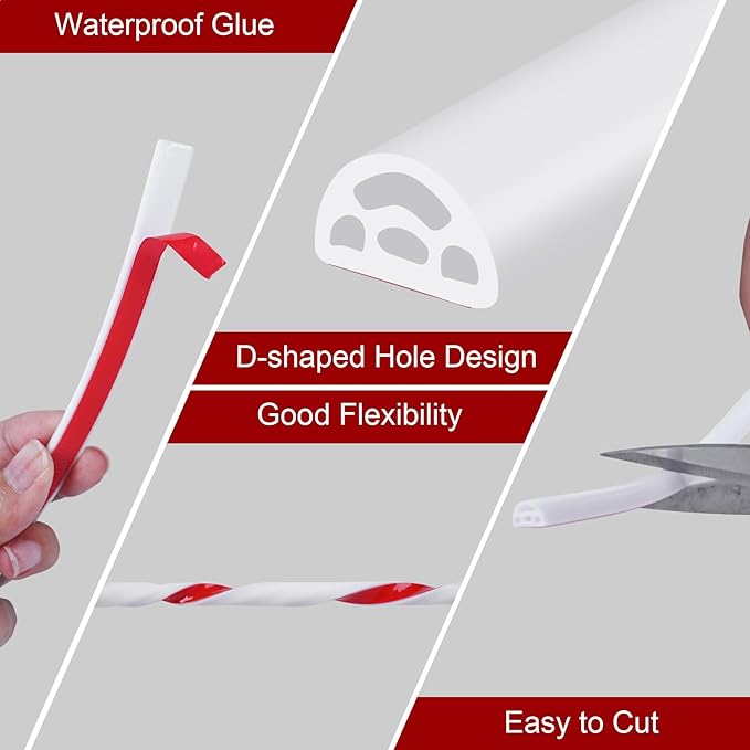 20Ft EPDM Rubber Weather Stripping Door Seal, Self-Adhesive Rubber Window Seal – Soundproof Weather Stripping Door Seal Strip for Doors & Windows(White)