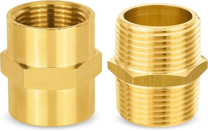 100-PCs HeSun Brass Pipe Fittings Combo, 50-PCs 1" NPT Male + 50-PCs 1" NPT Female Hex Nipple Adapter