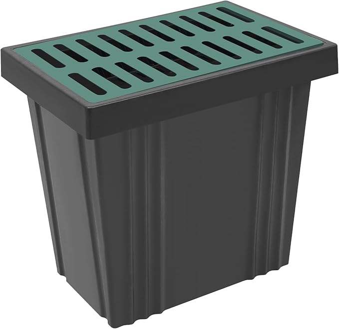 Drainage Catch Basin Kit - 22-Gal Catch Basin with Grate and Debris Basket, Composite Resin Yard Drain for Lawn, Downspout, and Driveway, Easy-Install Drain Box, 25.5 X 17.7 X 23.6in (Black Green)