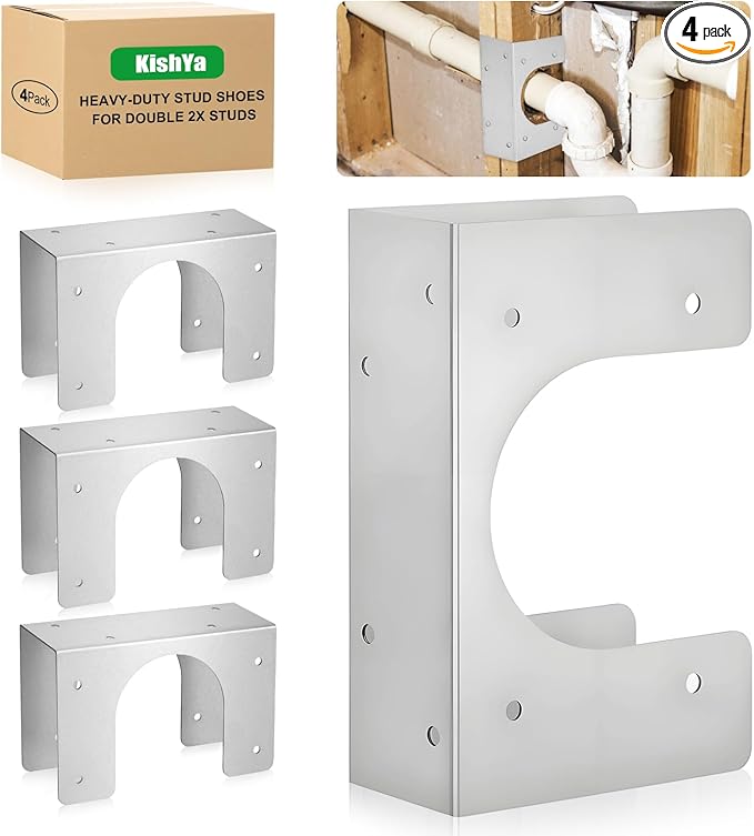 4 Pcs Stud Shoes for 2X Studs, 16-Gauge Galvanized, 5" Height, 1.5" Width, Fits Up to 2 3/8" OD Pipes - Thicker, Higher, IBC/IRC Code Compliant, Extra Durable