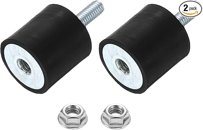 uxcell M6 Rubber Mounts, 2Pcs 25x25mm(DxH) Rubber Cylindrical Anti Vibration Isolator Shock Absorber with Lock Nut for Car Bobbin Generator Air Compressors