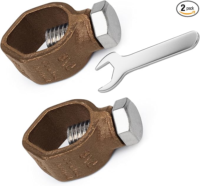 Ground Rod Clamp, Great for 1/2”, 5/8” and 3/4’’ Grounding Rods (1/2''-5/8'', Silicon Bronze Clamp, 2, V58)