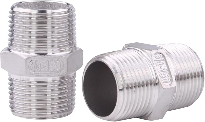 Hex Nipple 3/4" Male NPT - Stainless Steel 304 Threaded Pipe Fitting for Brew Kit, Home Piping Application(Pack of 5)