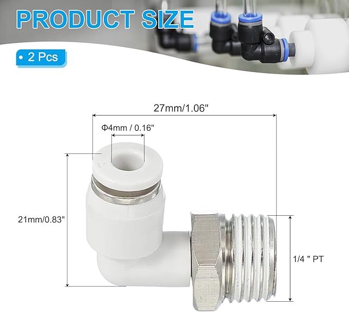 PATIKIL Push to Connect Fitting, 5 Pack Pneumatic Air Elbow Quick Connector 1/4"PT Male Thread x 4mm Tube 90 Degree Connect Tubing Elbow Air Tube Fitting Pneumatic Quick Adapter, White