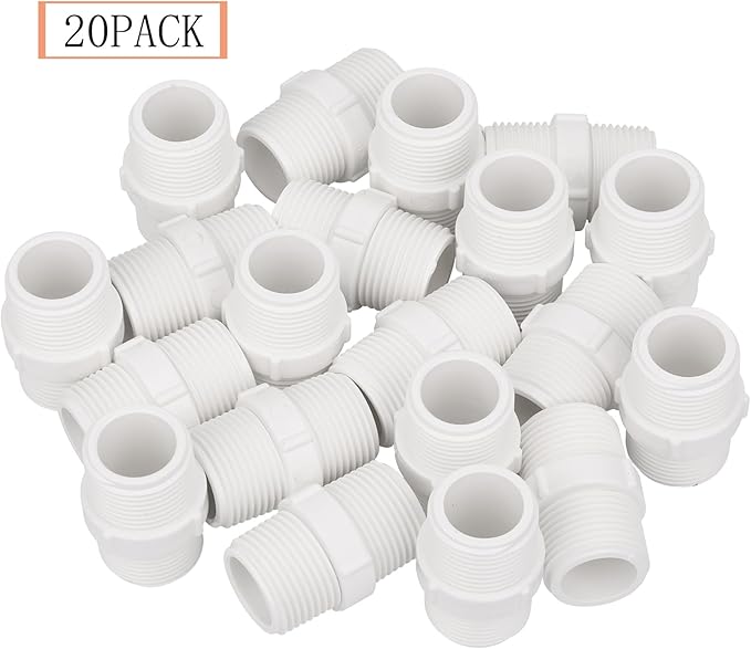 20Pack 1 Inch PVC Nipple Male Thread Coupling Adapter Connector for Thread plumbing Pipe, Home or Industrial Use, Schedule 40, (M x M)