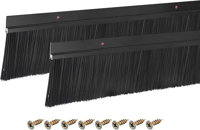 uxcell 2Pcs Door Brush Bottom Sweep H-Shape Aluminum Alloy Base with 2.8-inch PP Brush for Home, Industrial (47-inch L, Black)