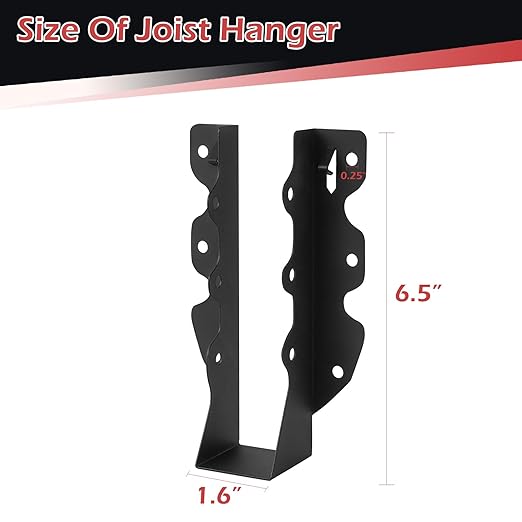 24 Pcs 2"x 8" Joist Hanger,Q235B Steel Black Powder Coated Face Mount Joist Hangers ,Hurricane Ties for Rafters,Tie Brackets for Floor Deck and Ceiling Joists