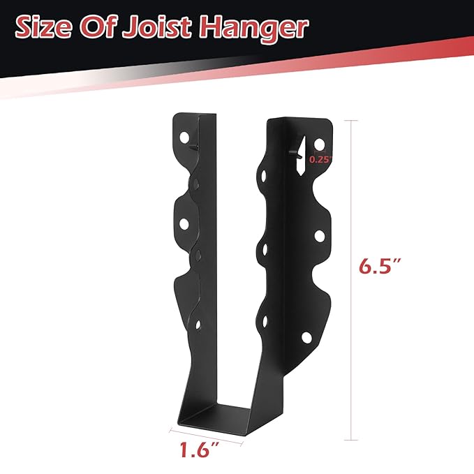 36 Pcs 2"x 8" Joist Hanger,Q235B Steel Black Powder Coated Face Mount Joist Hangers ,Hurricane Ties for Rafters,Tie Brackets for Floor Deck and Ceiling Joists