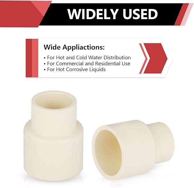(10 Pieces) EFIELD 3/4" x 1/2" CPVC Pipe Fittings, Slip x Slip (Socket) Coupling, For Hot and Cold Water Plumbing,(CPVC028-10)