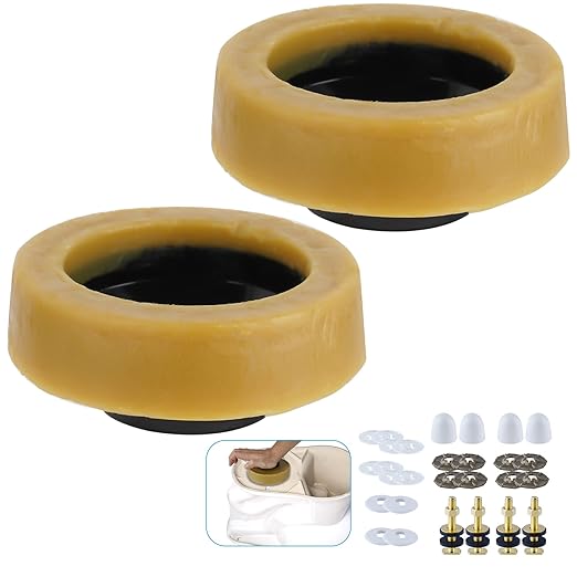 Hibbent 2 Pack Extra Thick Toilet Wax Ring, Toilet Bowl Wax Seal Kit with Closet Bolts, Bolt Caps, PE Flange and Extra Retainers, Thick Wax Ring Gasket - Gas, Odor and Watertight Seal