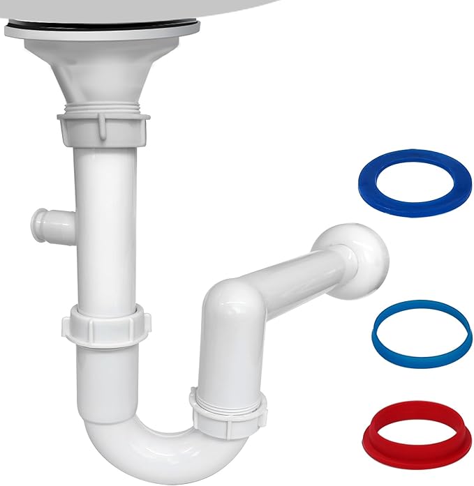 White 1-1/2" Kitchen Sink Drain P-Trap Plumbing Kit, J-Bend for Restroom Sink Kitchen Sink Drain Pipe, Sink P-trap Connect To Wall