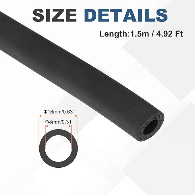 1/3" ID Pipe Insulation Foam Tube, EPDM Pipe Cover 5/8" OD Wrap Roll Bar Tubing 4.9FT Long - Insulation Freeze Heat Preservation for Guitar Stand/AC Units/Exercise Machine