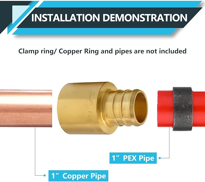 (100-Pack) PEX Fittings, Pex 1"x1" Female Sweat Copper Adapter, Brass Crimp Fittings, for PEX Tubing Pipe Plumbing, ASTM F1807(PEX1807137-100Pack)