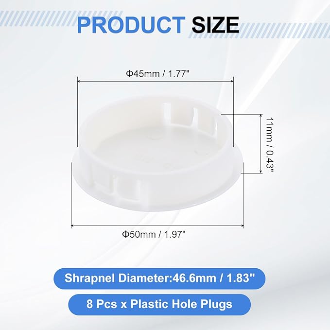 uxcell 8Pcs Plastic Hole Plugs, 45mm(1-3/4") Flush Type Panel Plugs, Round Snap Knockout Locking Plugs for Furniture Insert End Caps Panels, White