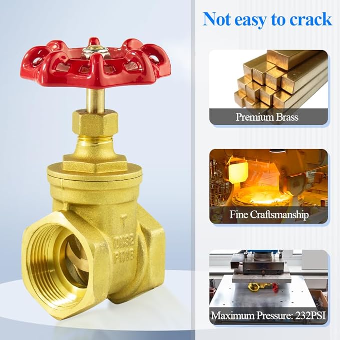 WiseWater Brass Gate Valve,1 1/4" BSPP Rotating Sluice Valve Two-way Flow Manual Rotary Sluice Valve for Mechanical Equipment Industaril Household Use (DN32)