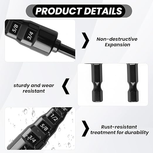 7 Sets HVAC Copper Tube Flaring Tool Drill Bit Set, Swaging Tube Repair 5 in 1 Air Conditioner Copper Pipe Expander Flaring Swaging Drill Set with 1/4'', 3/8'', 1/2'', 5/8'', 3/4'', 7/8' Bits, Black