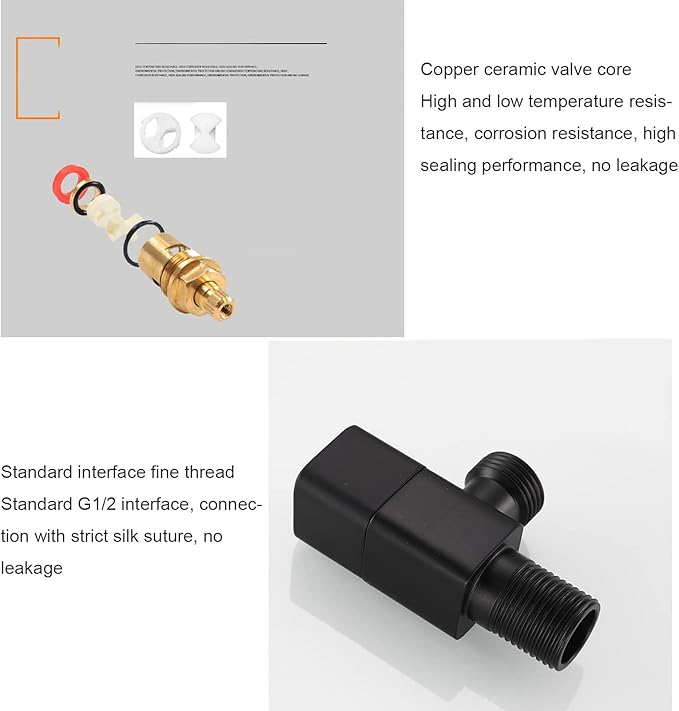 Estink Black Angle Stop Valve G1/2 Mixer Water Stop Valve with All Copper Ceramic Core High Low Temperature Proof for Bathroom Toilet Washbasin