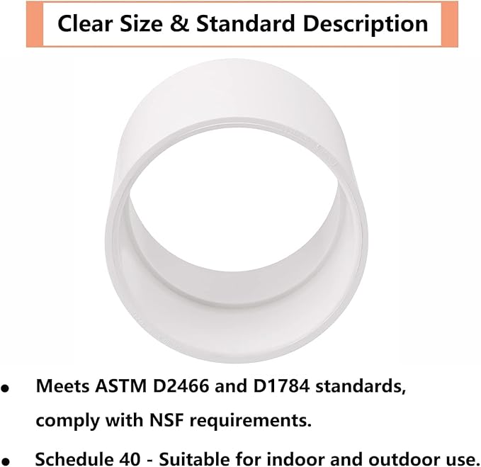 4" PVC Pipe Coupling Adapter Pipe Fittings (Socket x Socket) Contractor Pack Schedule 40 Heavy Duty 4 Inch PVC Slip Socket Connectors for DIY PVC Shelf Garden Support Structure, White
