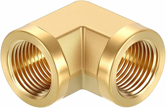 1 Pack Brass Pipe Fittings, 90 Degree 3/8" FeMale NPT to 3/8" FeMale NPT Barstock Street Elbow, Forged Pipe Fitting Connector for Air, Oil, LP