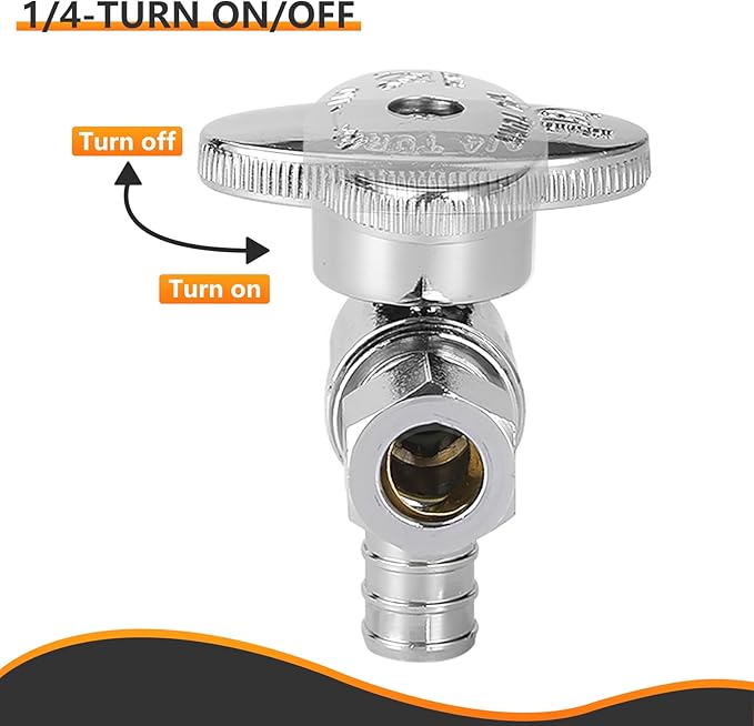 100-PCs HeSun Pex Angle Stop Valve, 1/2" Pex x 3/8" OD Compression Angle Stop, 1/4 Turn Shut Off Valve for Bathroom, ASTM F1807(VALVE076-100)