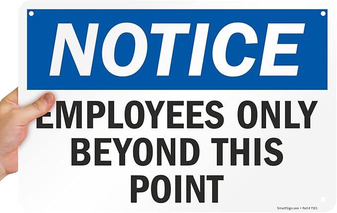 SmartSign 12 x 18 inch “Employees Only Sign, Employees Only Beyond This Point Sign” Metal Sign, 63 mil Laminated Rustproof Aluminum, Blue, Black and White, Made in USA