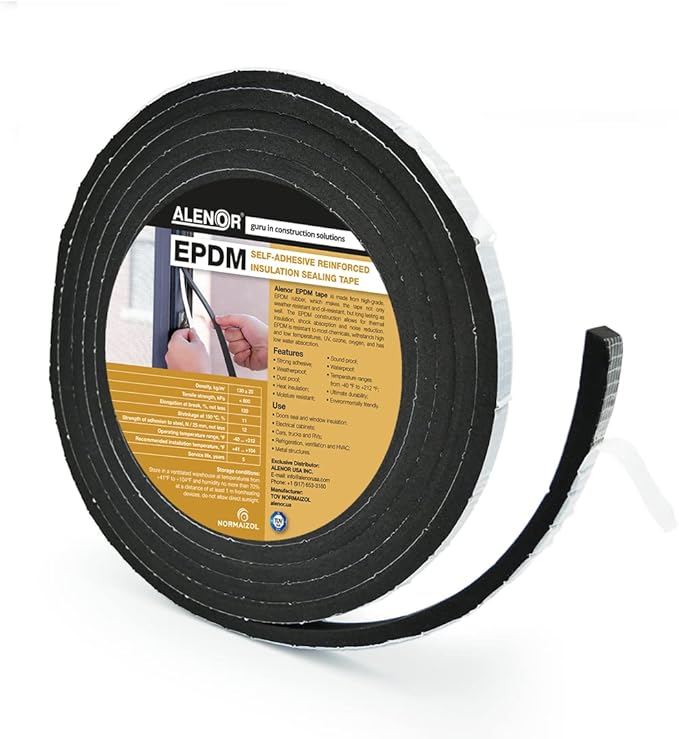 Alenor EPDM Black Foam Insulation Tape Self Adhesive 1/5"x 3/5" x 16' Ft –Pack of 1- Weather Stripping for Doors & Windows,Soundproofing,Door Seal,Weatherstrip,Pipe Cooling,Air Conditioning Seal Strip