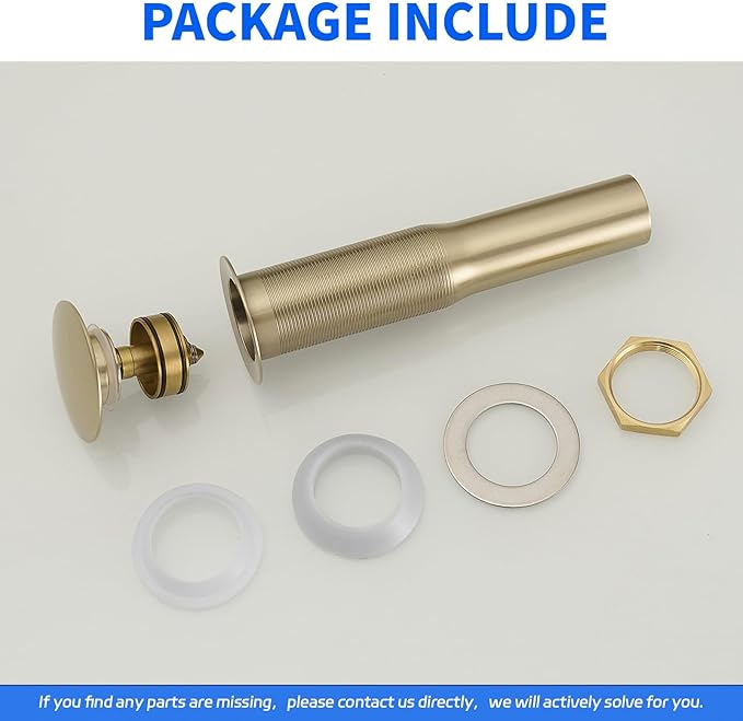 BWE Bathroom Vessel Sink Drain Stopper with Overflow One Piece Pop Up Drain Assembly with Strainer for Bathroom Vessel Vanity Faucet Brushed Gold