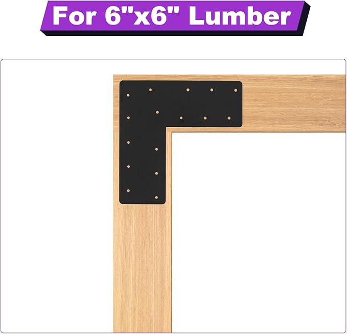 4 Pcs 13.2"x 5"L Shape Flat Bracket, Mending Plate with Black Powder-Coated Right Angle Brackets, Corner Bracket, L Shape Plate Fit 6x6,8x8 for Repair House,Furniture,Pavilion,Truss framing