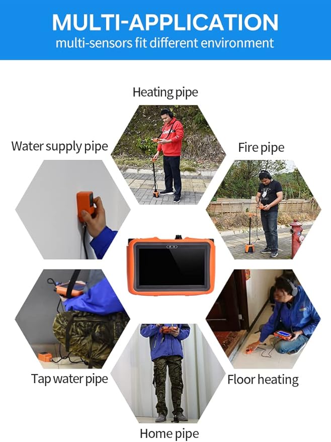 PQWT L7000 Underground Water Leak Detectors Indoor Outdoor Wall Water Pipe Detector Machine Multi Sensor Acoustic Pipeline Leakage Detection Kit Noise Reduction Headphone Smart Touchscreen Carry Case