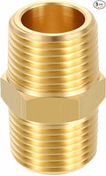 5 Pack Brass Pipe Fittings, 3/8" NPT Male to 3/8" NPT Male Brass Hex Nipple, Male Pipe Adapter Reducer for Air, Oil, LP
